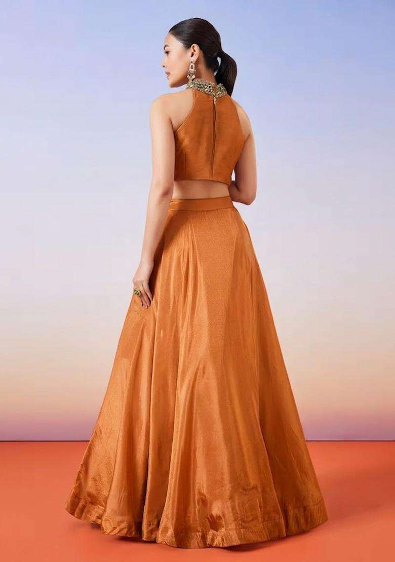 Burnt Orange Handwork Lehenga Set - Indya
