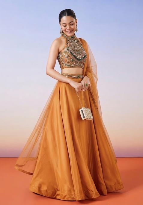 Burnt Orange Handwork Lehenga Set