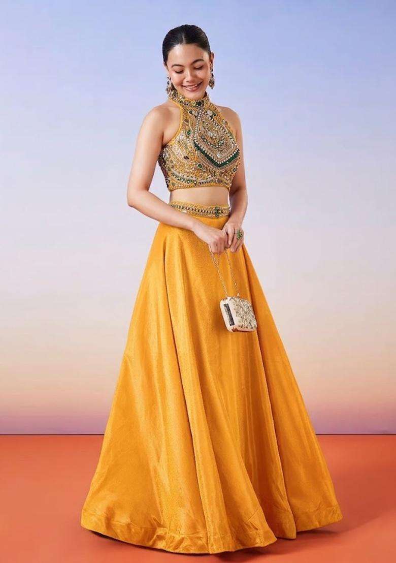Yellow Handwork Lehenga Set - Indya