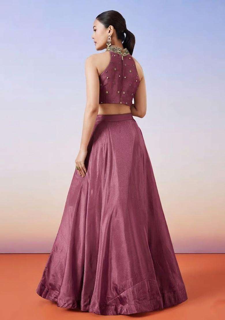 Deep Plum Handwork Lehenga Set - Indya