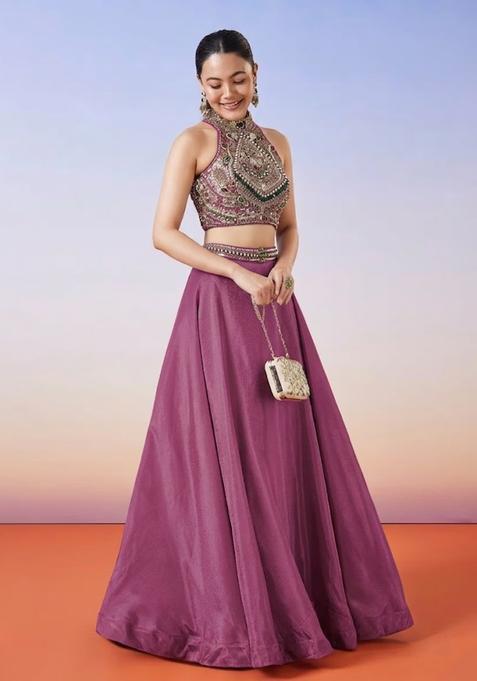 Deep Plum Handwork Lehenga Set