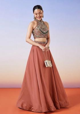 Rust Handwork Lehenga Set