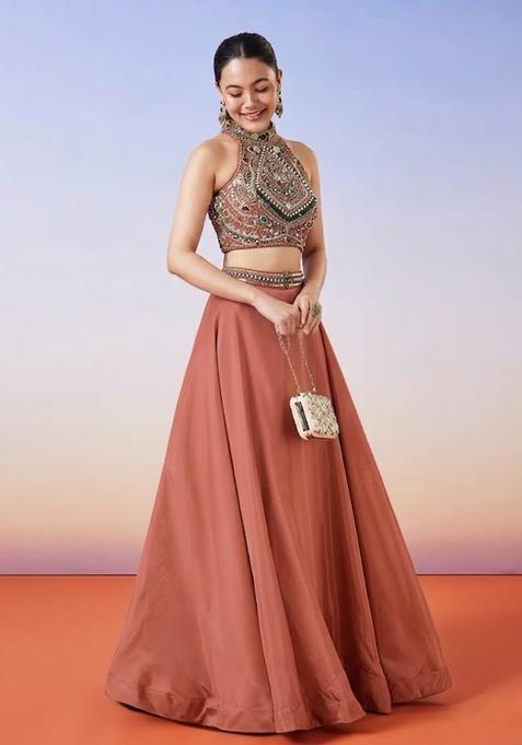 Rust Handwork Lehenga Set