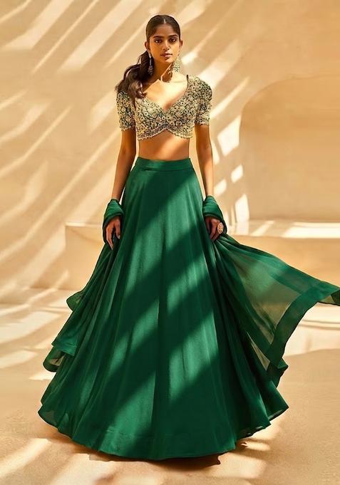 Forest Green Handwork Lehenga Set