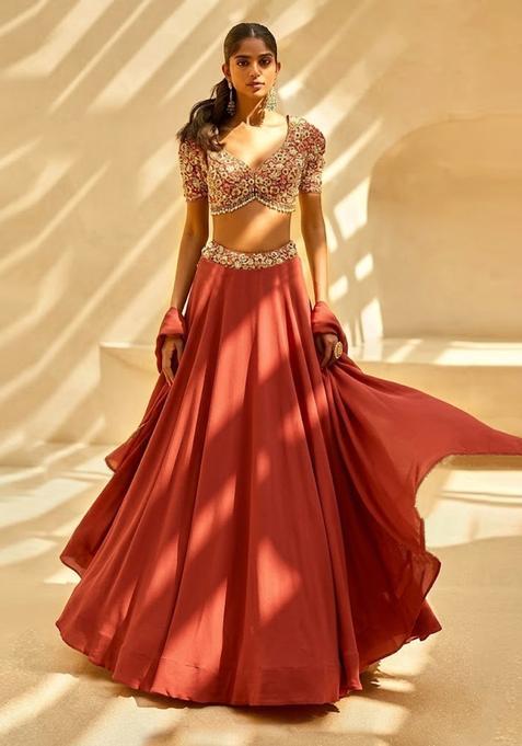 Rust Handwork Lehenga Set