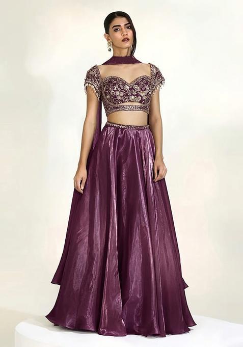 Deep Plum Handwork Lehenga Set