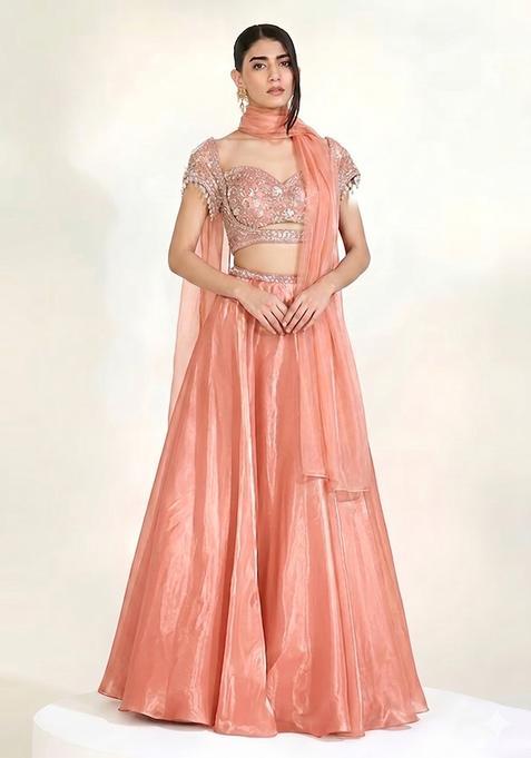 Peach Handwork Lehenga Set