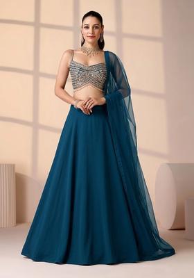 Teal Blue Handwork Lehenga Set