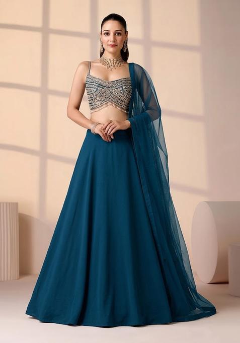Teal Blue Handwork Lehenga Set