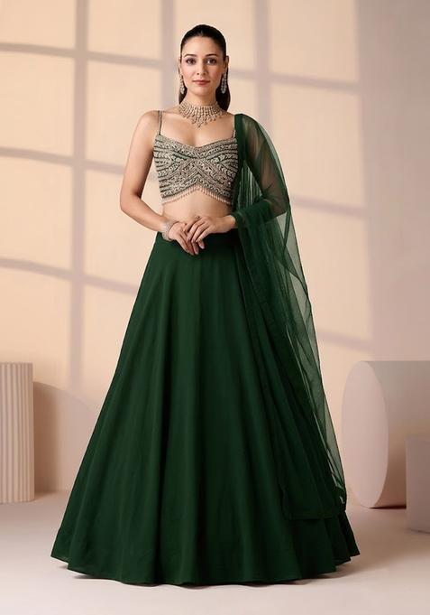 Forest Green Handwork Lehenga Set