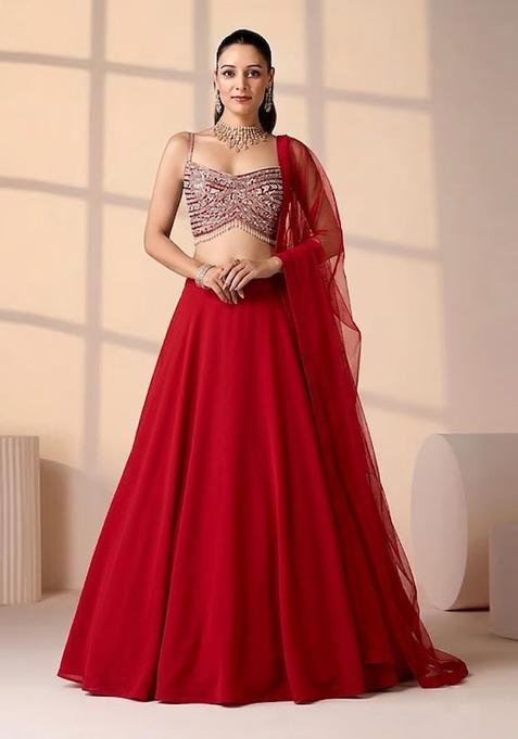 Crimson Red Handwork Lehenga Set