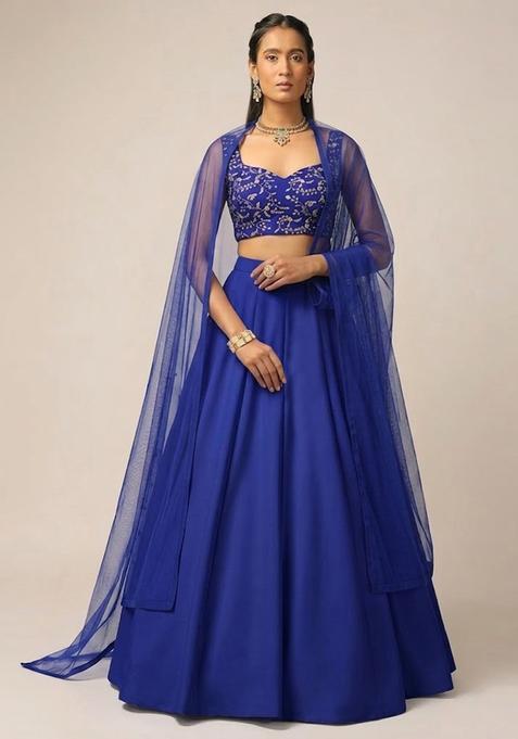Royal Blue Embroidered Crepe Lehenga Set
