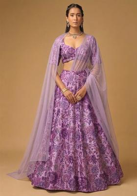 Lavender Purple Printed Chinon Lehenga Set