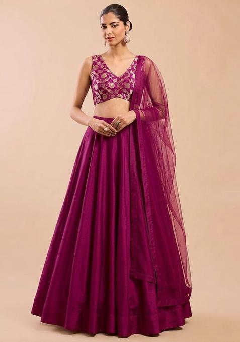 Magenta Purple Silk Lehenga Set