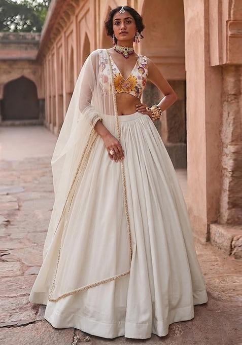 Ivory White Printed Organza Lehenga Set