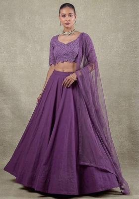 Grape Purple Self Design Crepe Lehenga Set