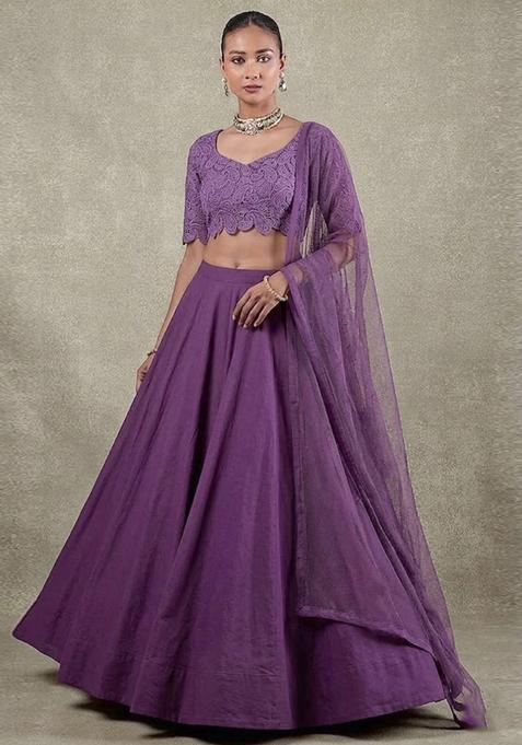 Grape Purple Self Design Crepe Lehenga Set