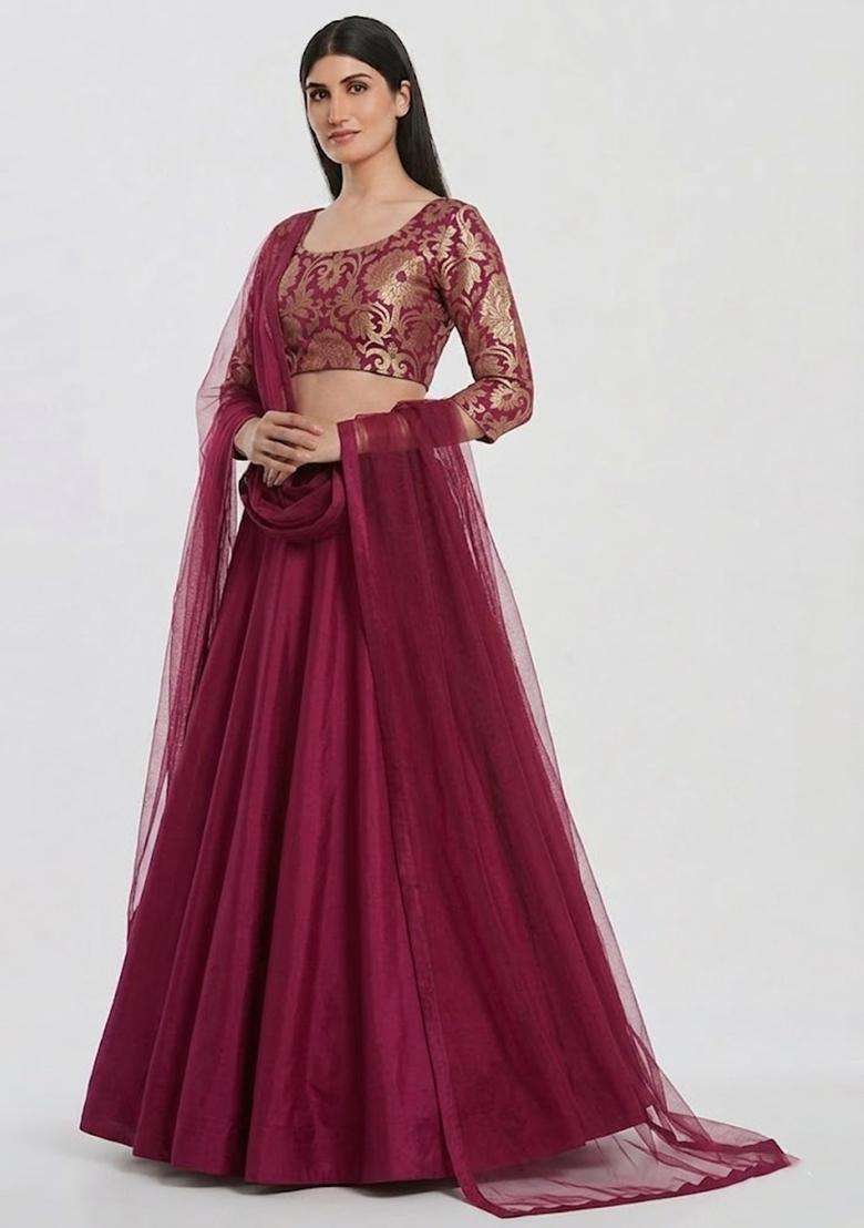 Purple Silk Blend Lehenga Set for Diwali and Festive Wear - Indya
