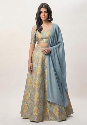 Grey Brocade Lehenga Set