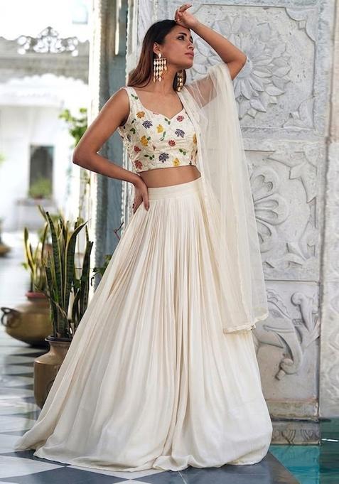 Maroon Printed Silk Lehenga Set