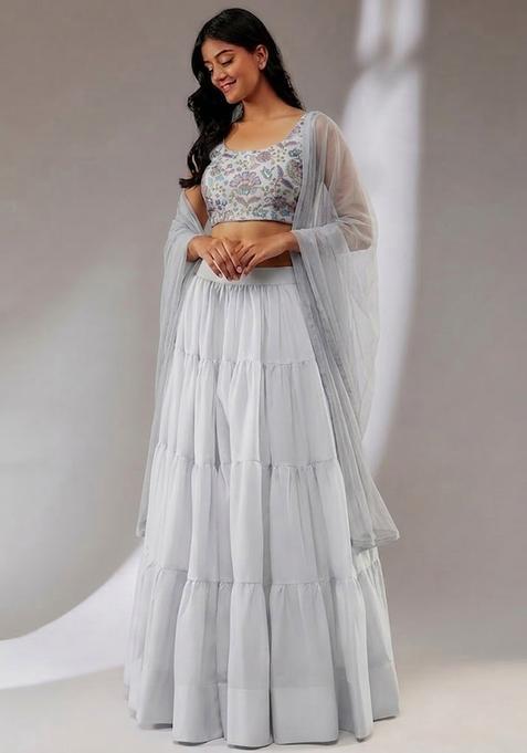 Maroon Printed Crepe Lehenga Set