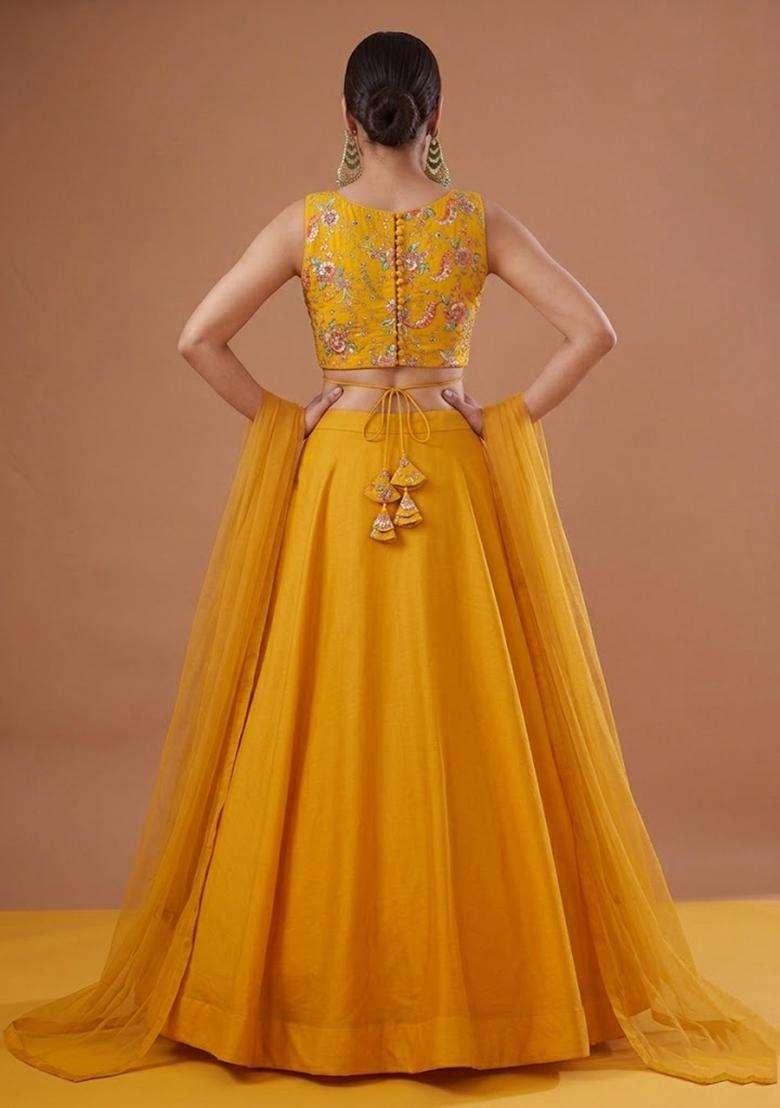 Yellow Crepe Lehenga Set with Printed for Diwali | Wedding & Festive Wear - Indya
