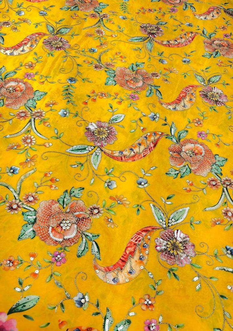 Yellow Crepe Lehenga Set with Printed for Diwali | Wedding & Festive Wear - Indya