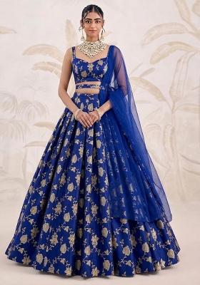Cobalt Blue Silk Blend Lehenga Set