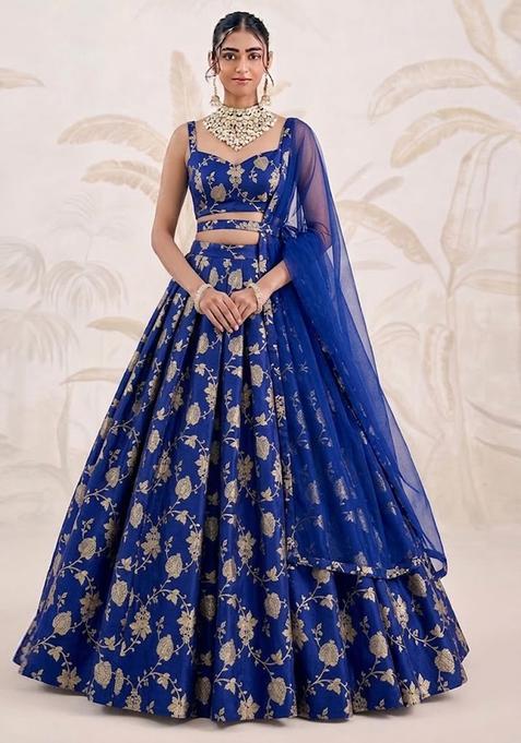 Cobalt Blue Silk Lehenga Set