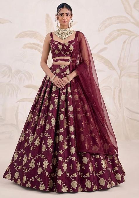 Wine Silk Lehenga Set