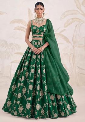 Forest Green Silk Blend Lehenga Set