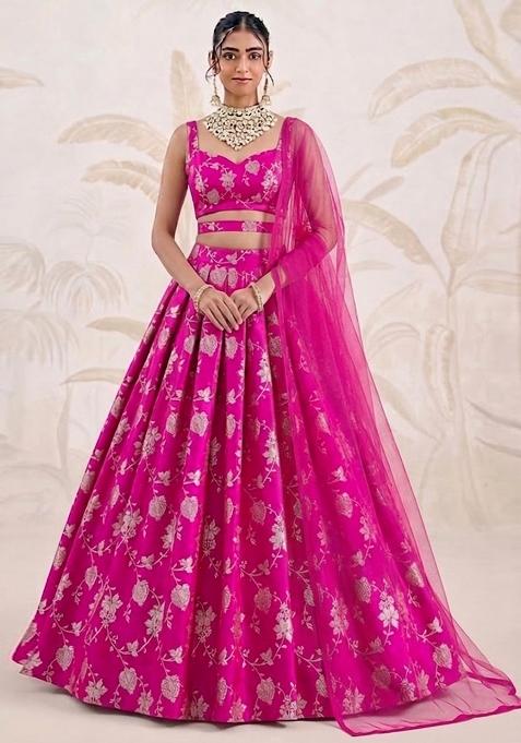 Magenta Pink Silk Lehenga Set