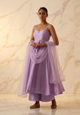 Lavender Purple Embroidered Handwork Anarkali Set