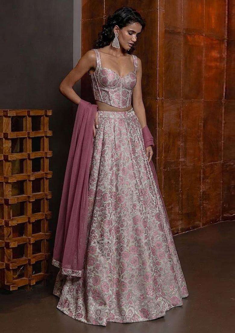 Pink Silk Lehenga Set - Indya