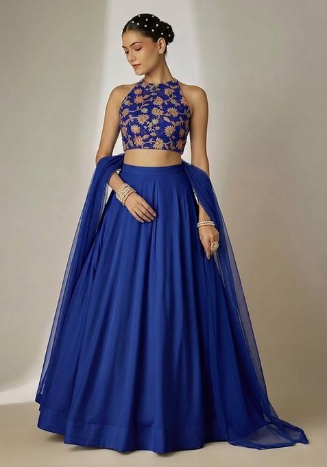 Blue Sequin Tissue Lehenga Set