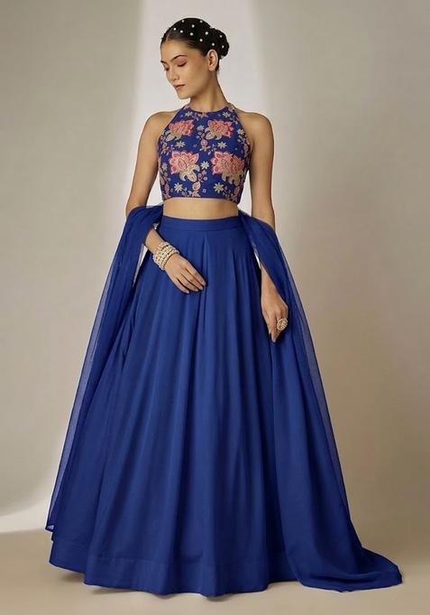 Navy Blue Sequin Tissue Lehenga Set
