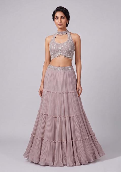 Mauve Embroidered Handwork Lehenga Set