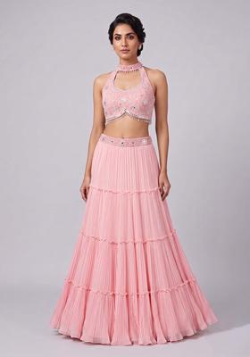 Pink Embroidered Handwork Lehenga Set