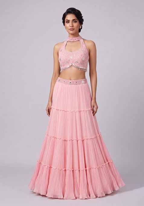 Pink Embroidered Handwork Lehenga Set