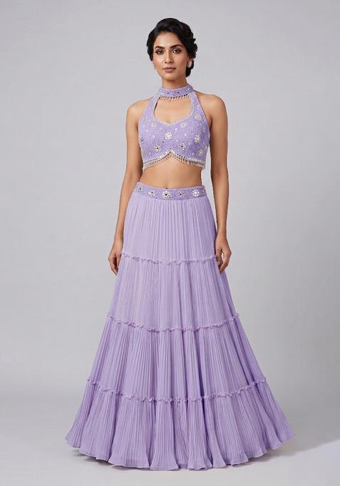 Lavender Embroidered Handwork Lehenga Set