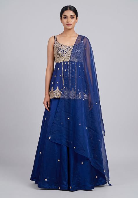 Blue Embroidered Handwork Lehenga Set