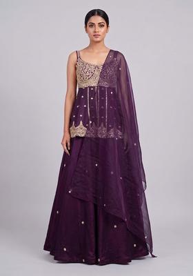 Dark Purple Embroidered Handwork Lehenga Set