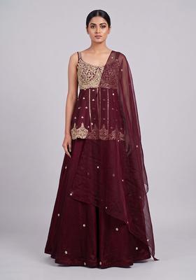 Maroon Embroidered Handwork Lehenga Set