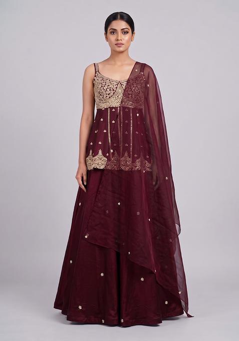 Maroon Embroidered Handwork Lehenga Set