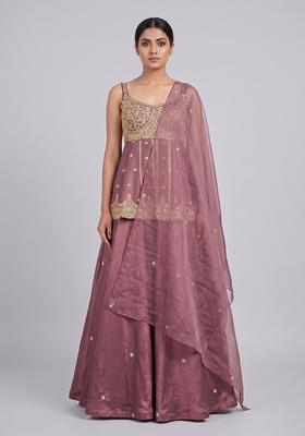 Mauve Embroidered Handwork Lehenga Set
