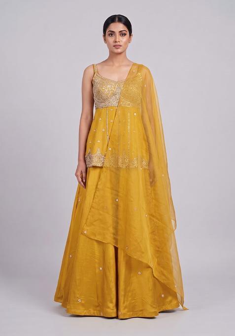 Yellow Embroidered Handwork Lehenga Set