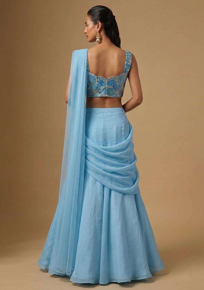 Off White Printed Crepe Lehenga Set - Indya