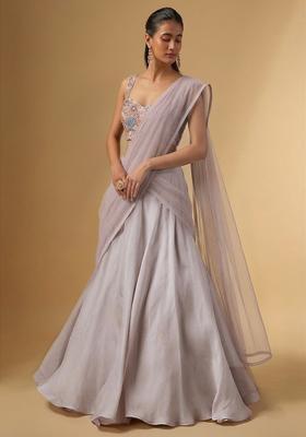 Lavender Printed Crepe Lehenga Set