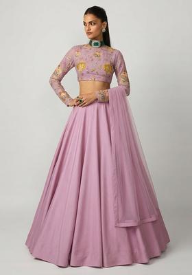 Light Pink Printed Organza Lehenga Set