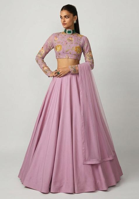 Light Pink Printed Organza Lehenga Set